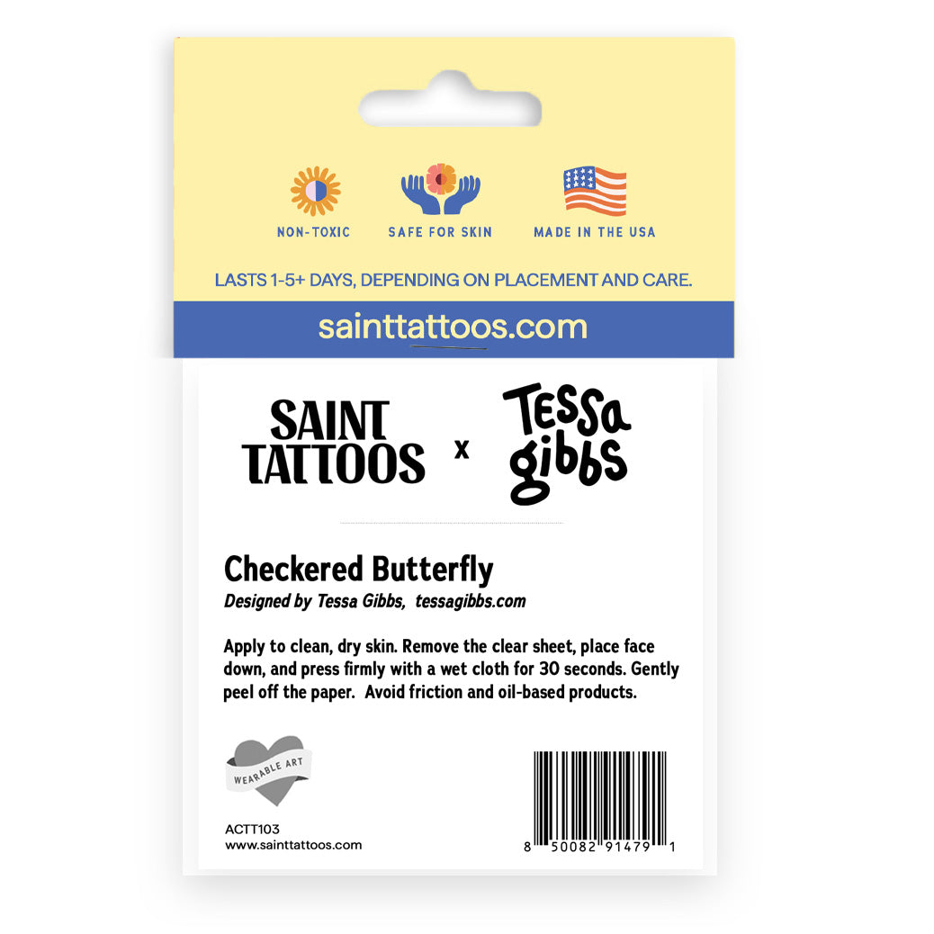 Tessa Gibbs Checkered Butterfly Temporary Tattoo