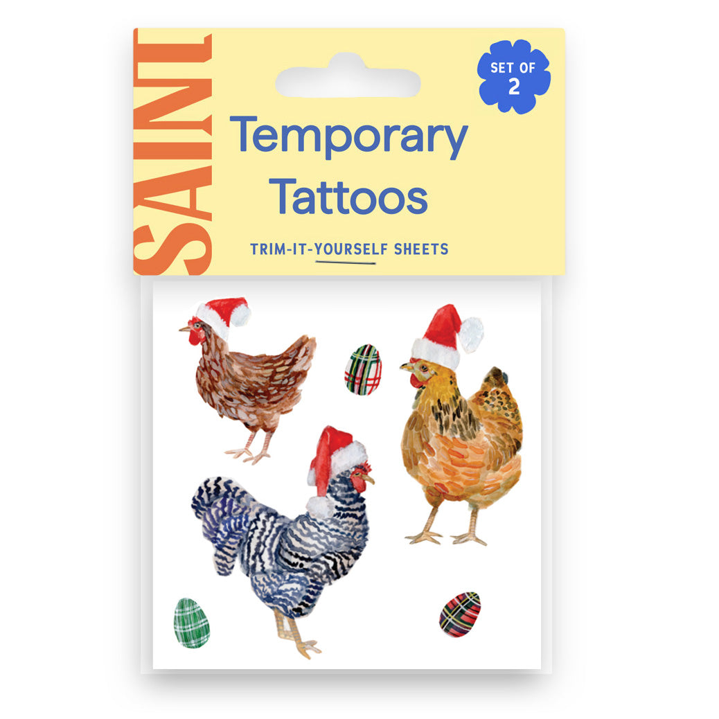 Christmas Chickens Temporary Tattoos