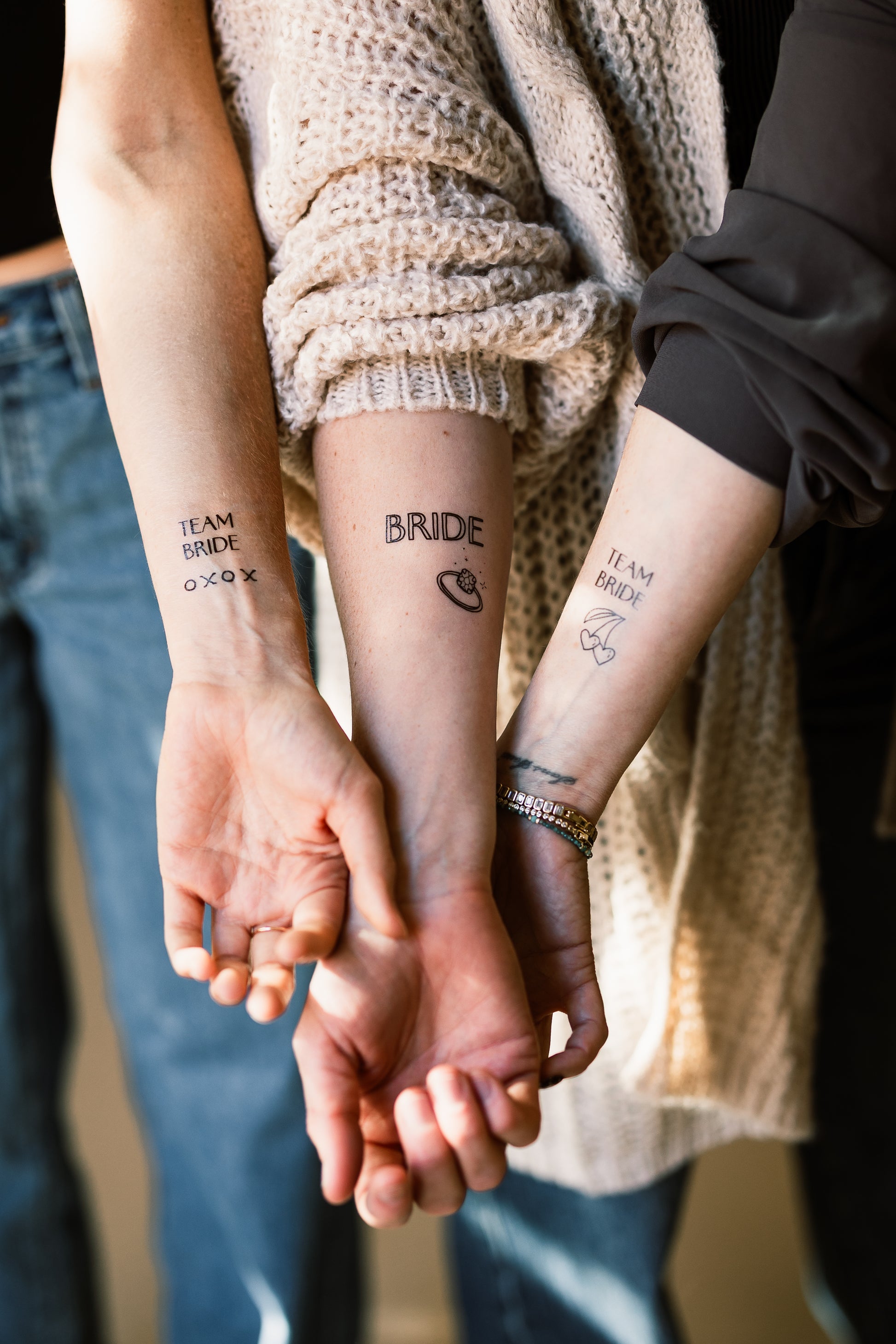 Bachelorette party wearing temporary tattoos