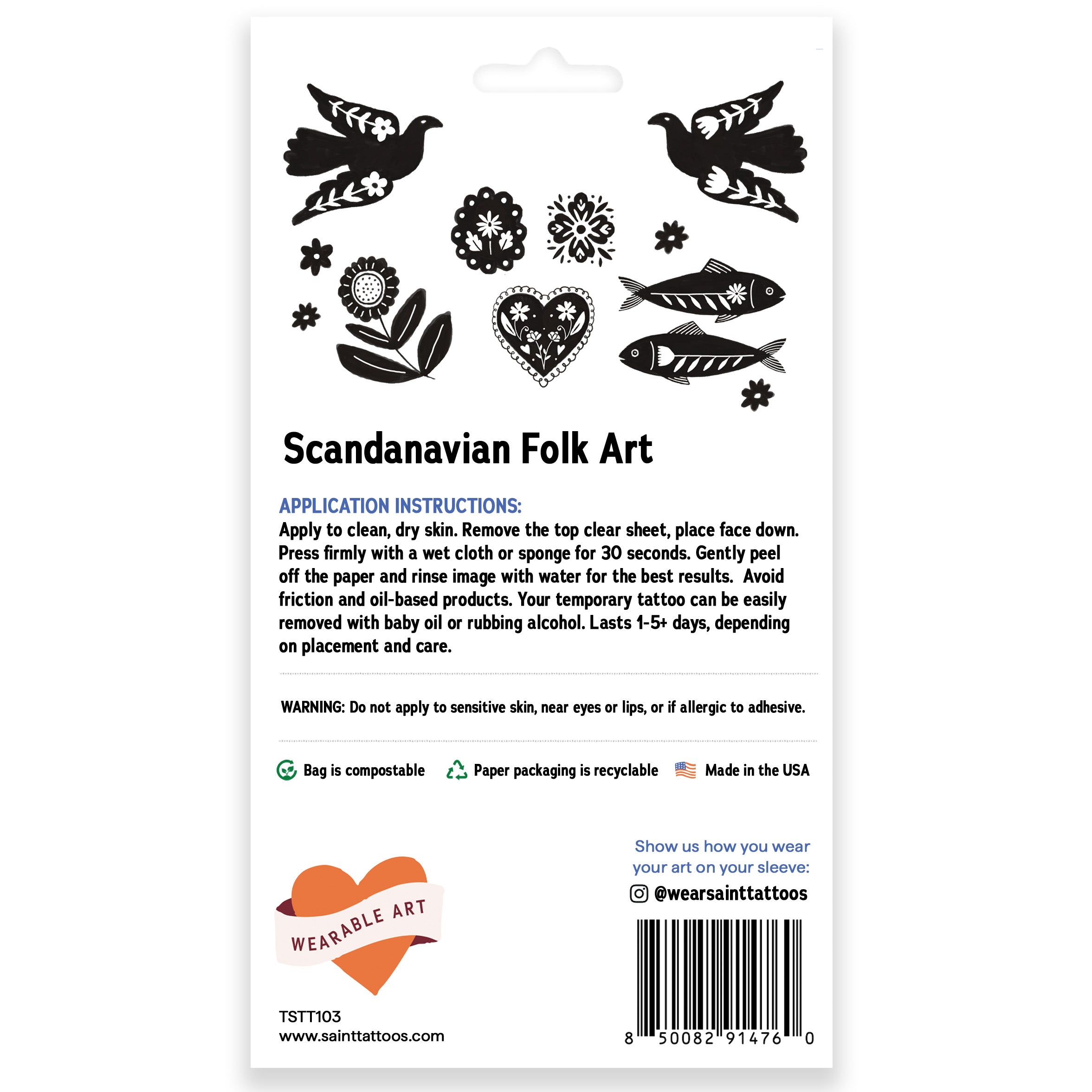 Scandinavian Folk Art Temporary Tattoo Sheets