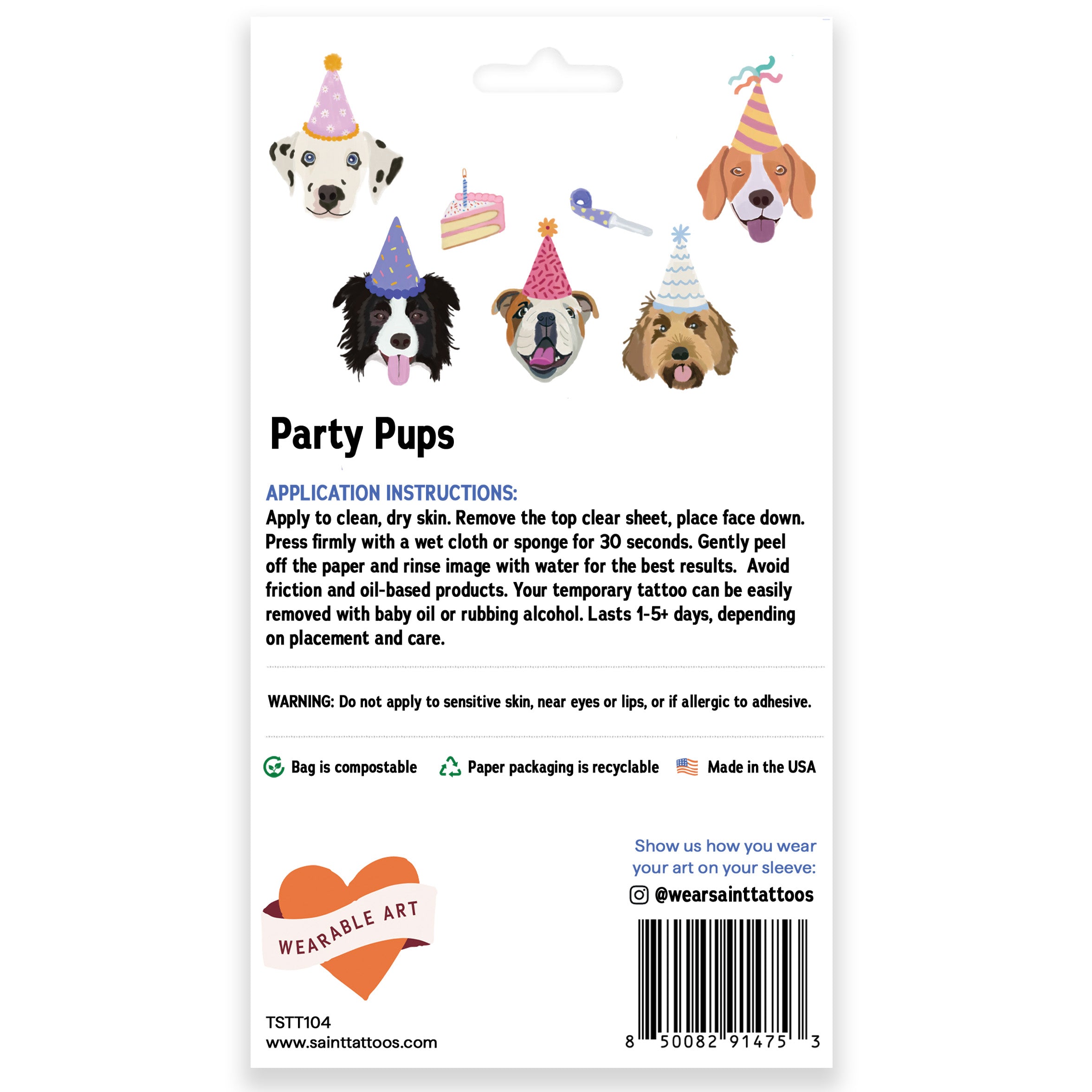 Party Pups Temporary Tattoo Sheets