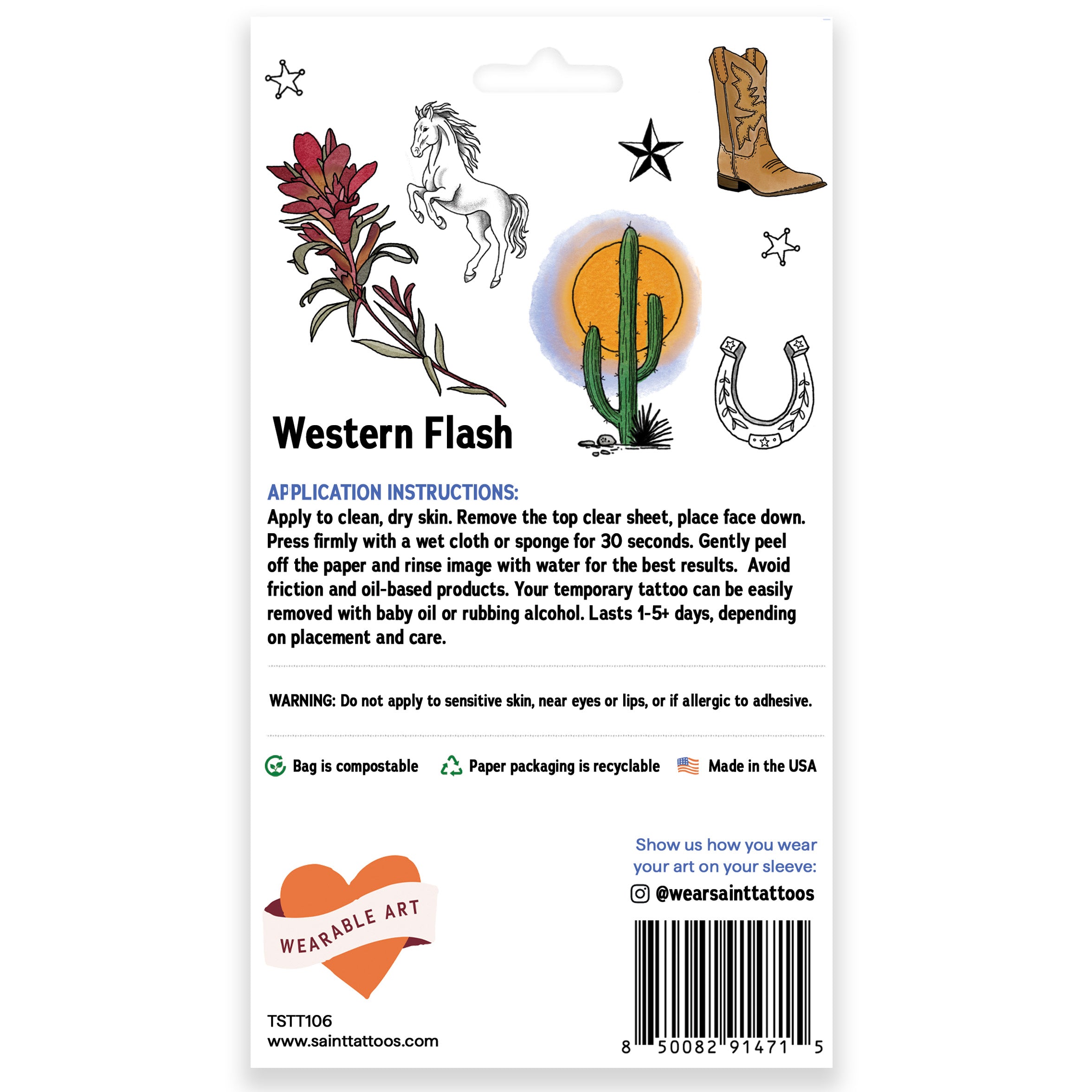 Western Flash Temporary Tattoo Sheets