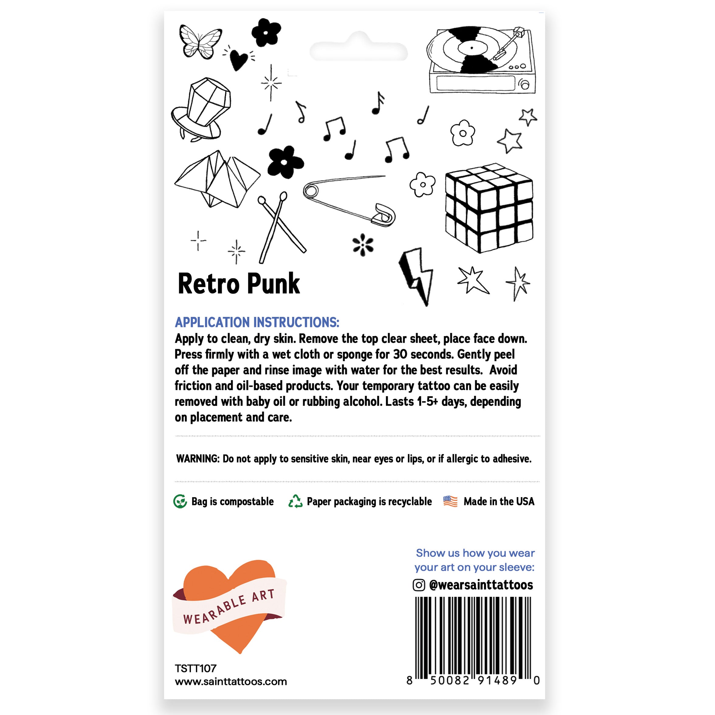 Retro Punk Temporary Tattoo Sheets